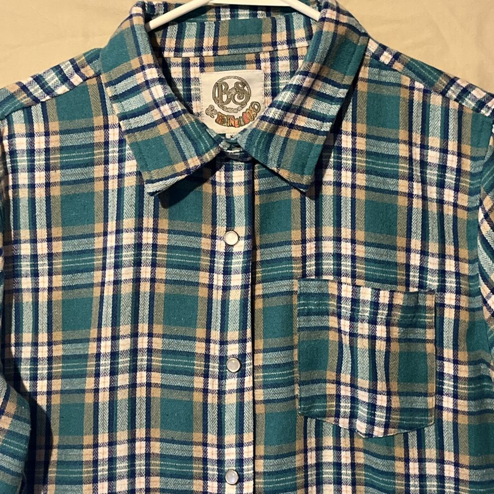 Bling A GOGO Ladies Flannel Pearl Snap‎ Long Sleeve Shirt Size Med